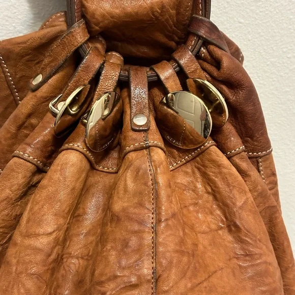 HOGAN Dist. COGNAC Imp. Crinkled LTR Handbag-Pre Owned Vintage**** - Picture 11 of 16